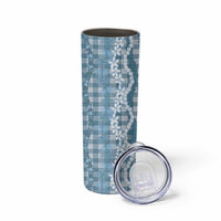 Hawaiian Ohia Lehua Lei Skinny Tumbler Plaid Palaka Uliuli Omaomao Pattern - Polynesian Pride