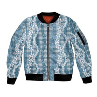 Hawaiian Ohia Lehua Lei Sleeve Zip Bomber Jacket Plaid Palaka Uliuli Omaomao Pattern - Polynesian Pride