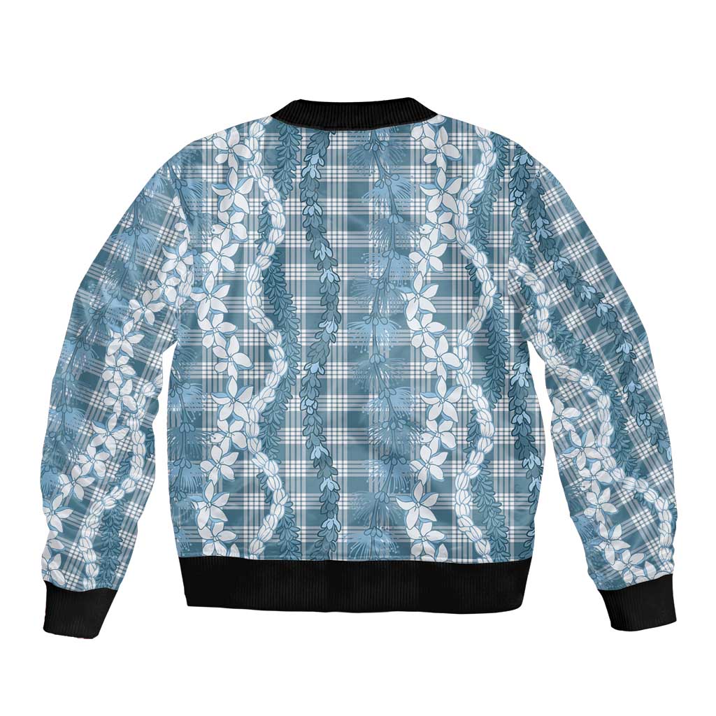 Hawaiian Ohia Lehua Lei Sleeve Zip Bomber Jacket Plaid Palaka Uliuli Omaomao Pattern - Polynesian Pride