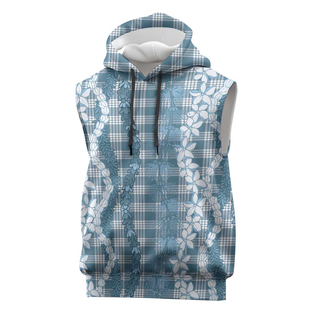 Hawaiian Ohia Lehua Lei Sleeveless Hoodie Plaid Palaka Uliuli Omaomao Pattern LT9 Teal - Polynesian Pride