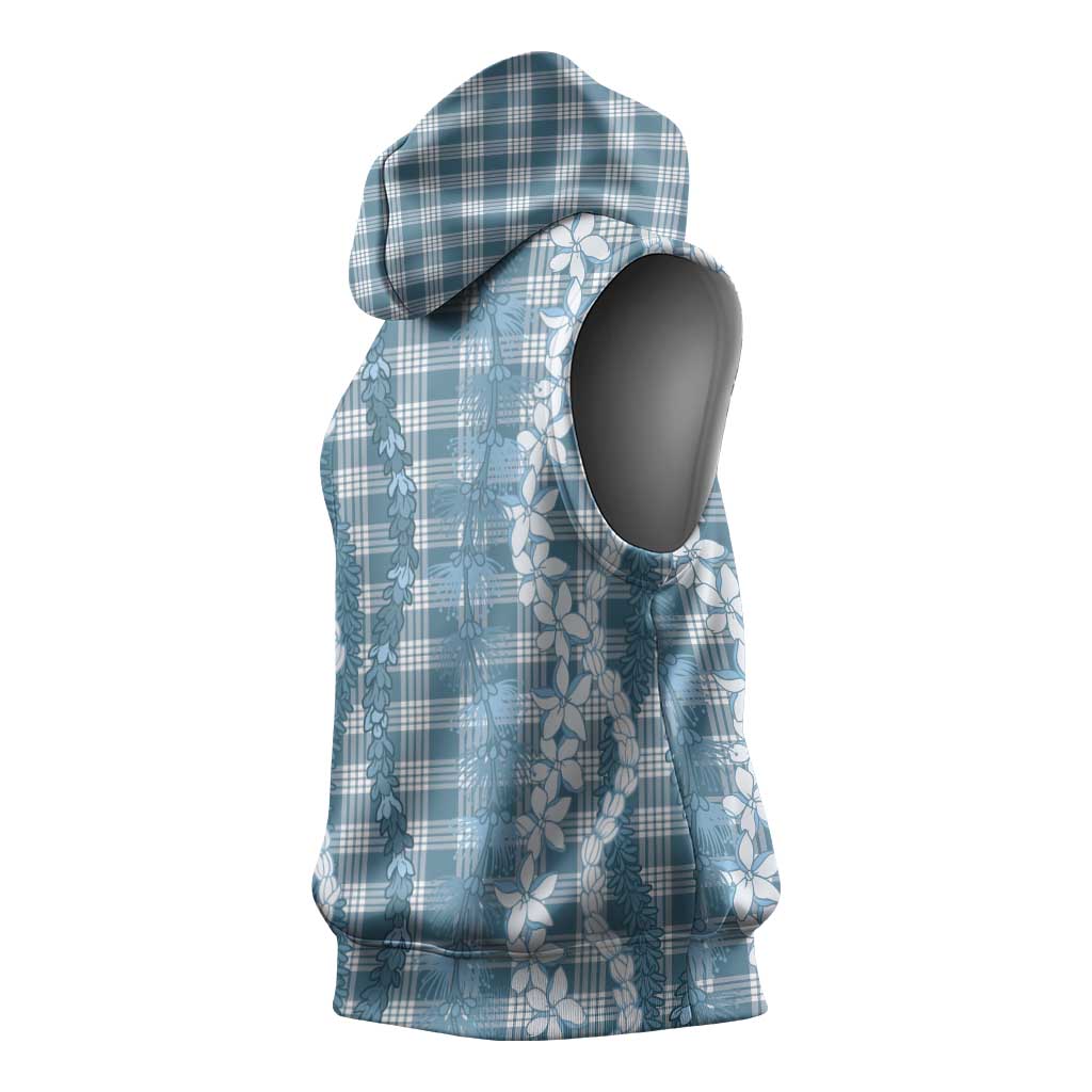 Hawaiian Ohia Lehua Lei Sleeveless Hoodie Plaid Palaka Uliuli Omaomao Pattern - Polynesian Pride