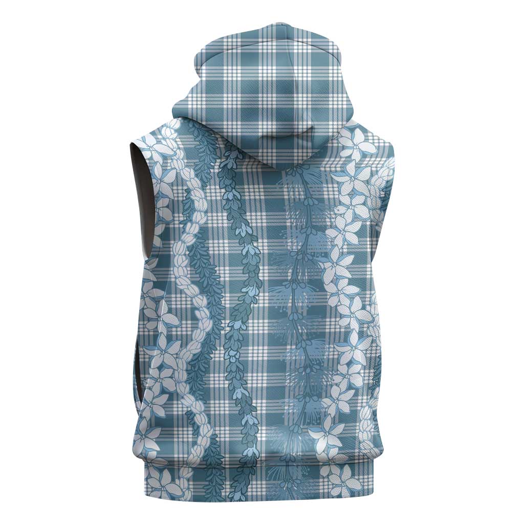 Hawaiian Ohia Lehua Lei Sleeveless Zip Hoodie Plaid Palaka Uliuli Omaomao Pattern - Polynesian Pride