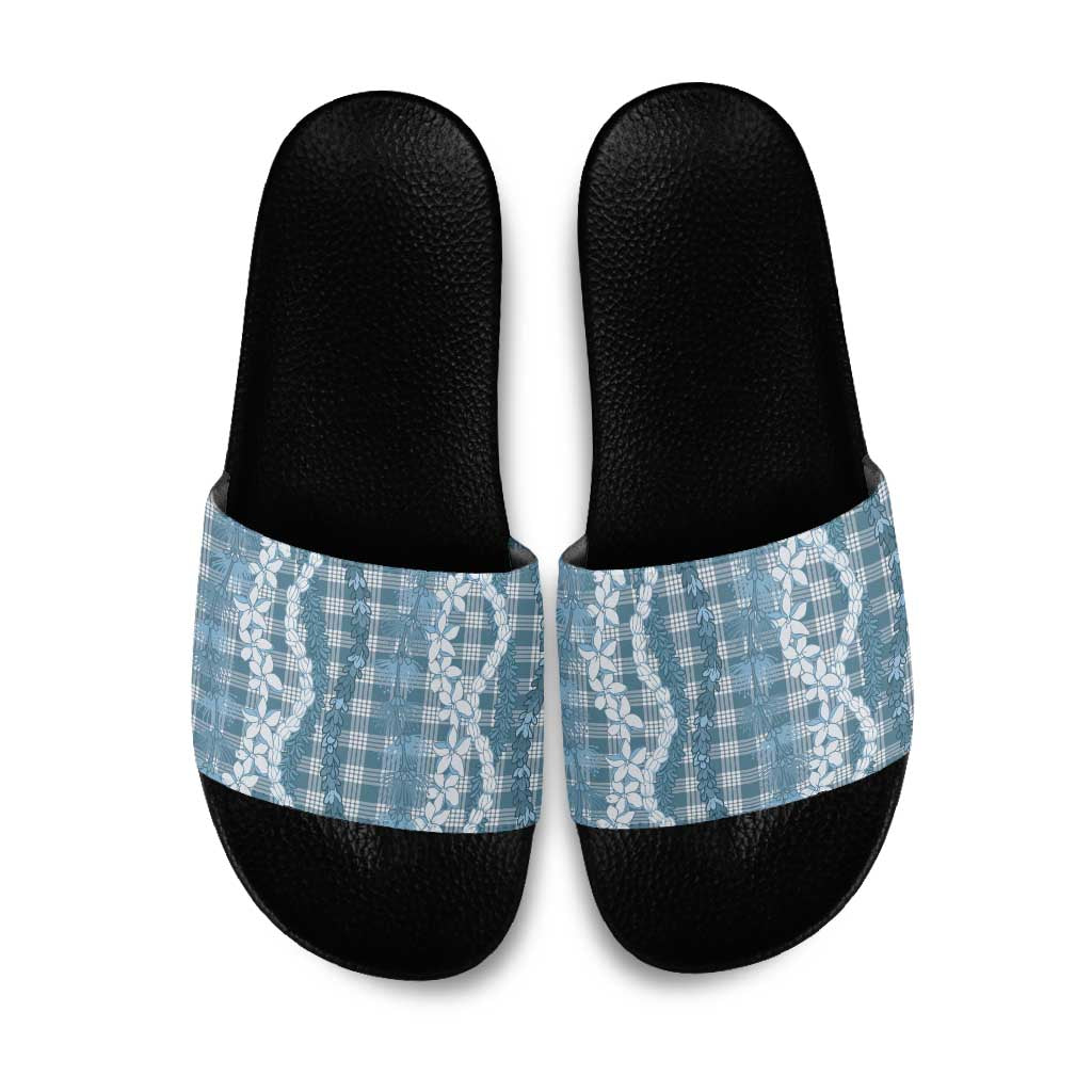 Hawaiian Ohia Lehua Lei Slide Sandals Plaid Palaka Uliuli Omaomao Pattern - Polynesian Pride
