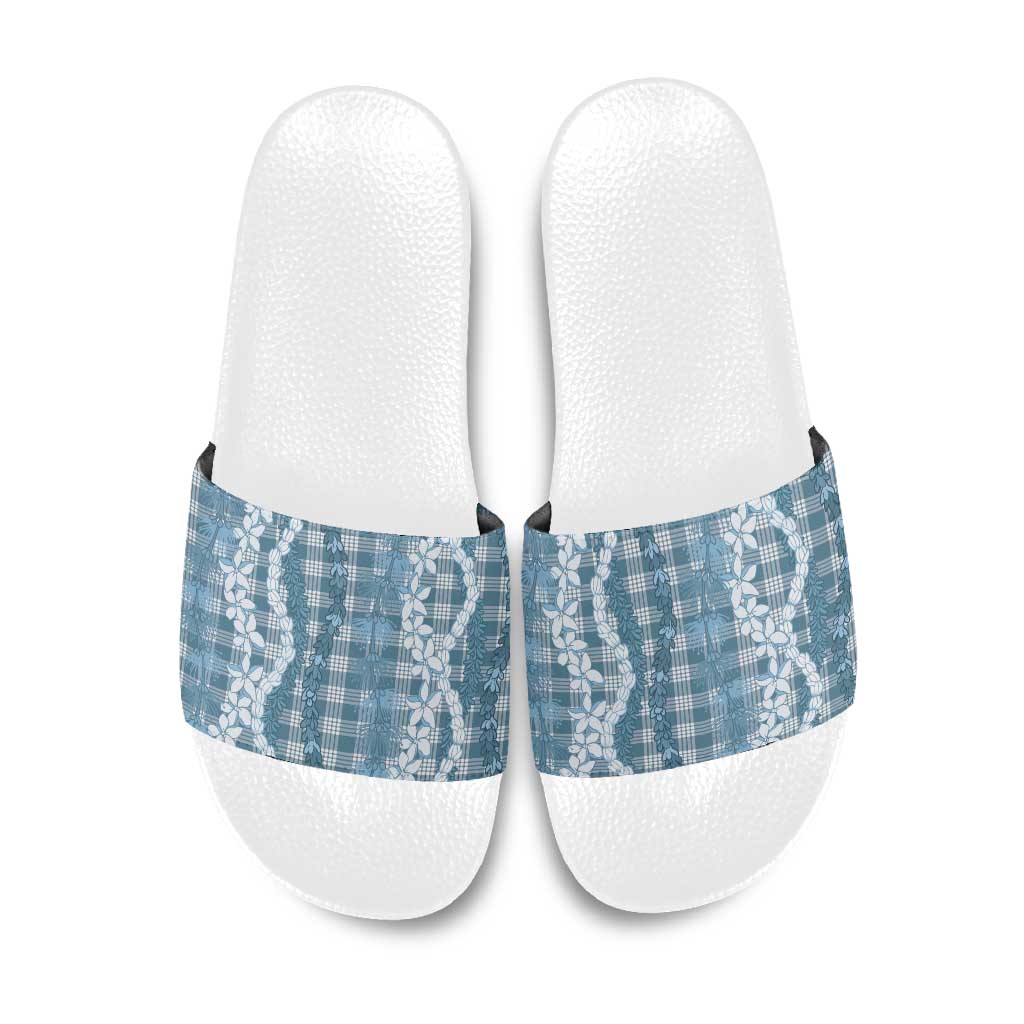 Hawaiian Ohia Lehua Lei Slide Sandals Plaid Palaka Uliuli Omaomao Pattern - Polynesian Pride