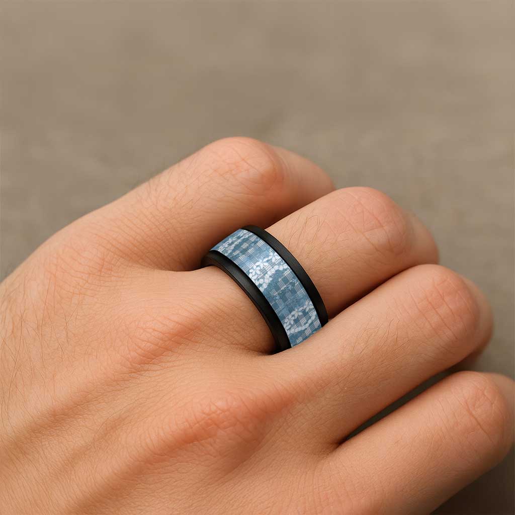 Hawaiian Ohia Lehua Lei Spinner Ring Plaid Palaka Uliuli Omaomao Pattern - Polynesian Pride