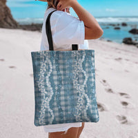 Hawaiian Ohia Lehua Lei Tote Bag Plaid Palaka Uliuli Omaomao Pattern - Polynesian Pride