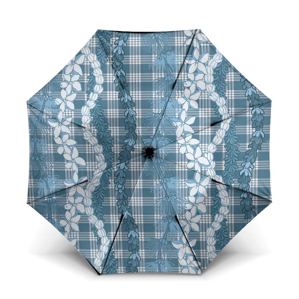 Hawaiian Ohia Lehua Lei Umbrella Plaid Palaka Uliuli Omaomao Pattern LT9 One Size Folded 11.42 inch Opened Diameter 37.4 inch Teal - Polynesian Pride