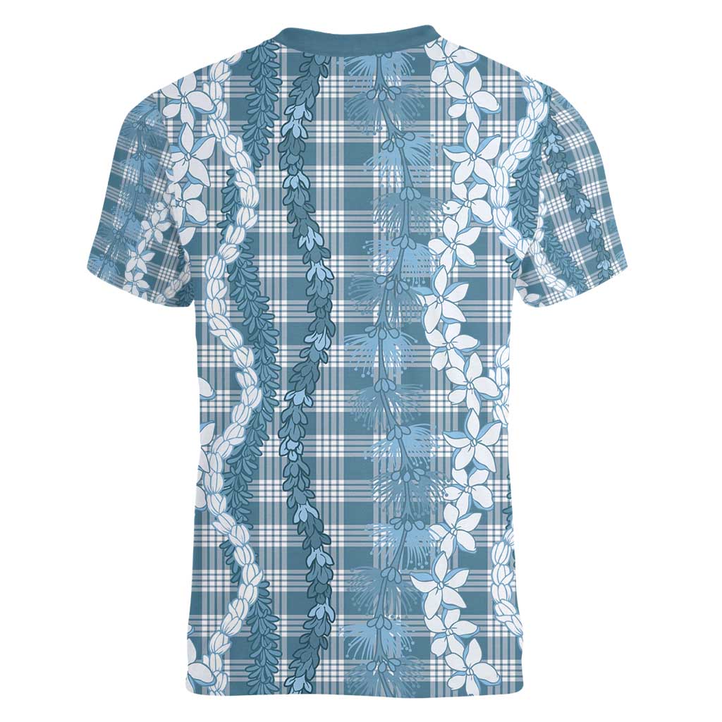 Hawaiian Ohia Lehua Lei Women V-Neck T-Shirt Plaid Palaka Uliuli Omaomao Pattern - Polynesian Pride