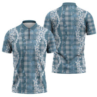 Hawaiian Ohia Lehua Lei Zipper Polo Shirt Plaid Palaka Uliuli Omaomao Pattern - Polynesian Pride