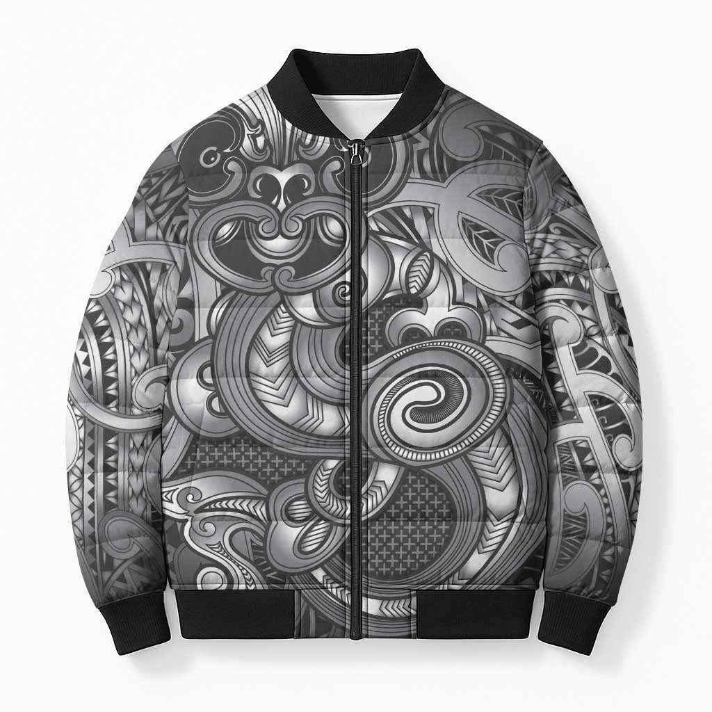 Aotearoa Maori Hei Tiki Bomber Puffer Jacket Kiwikiwi Kowhaiwhai Puhoro Motif LT9 Unisex Grey - Polynesian Pride