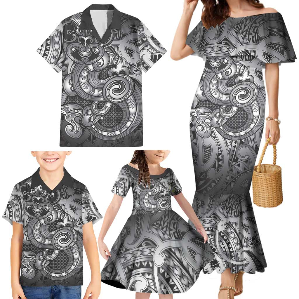 Aotearoa Maori Hei Tiki Family Matching Mermaid Dress and Hawaiian Shirt Kiwikiwi Kowhaiwhai Puhoro Motif