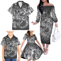 Aotearoa Maori Hei Tiki Family Matching Off The Shoulder Long Sleeve Dress and Hawaiian Shirt Kiwikiwi Kowhaiwhai Puhoro Motif