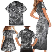 Aotearoa Maori Hei Tiki Family Matching Short Sleeve Bodycon Dress and Hawaiian Shirt Kiwikiwi Kowhaiwhai Puhoro Motif