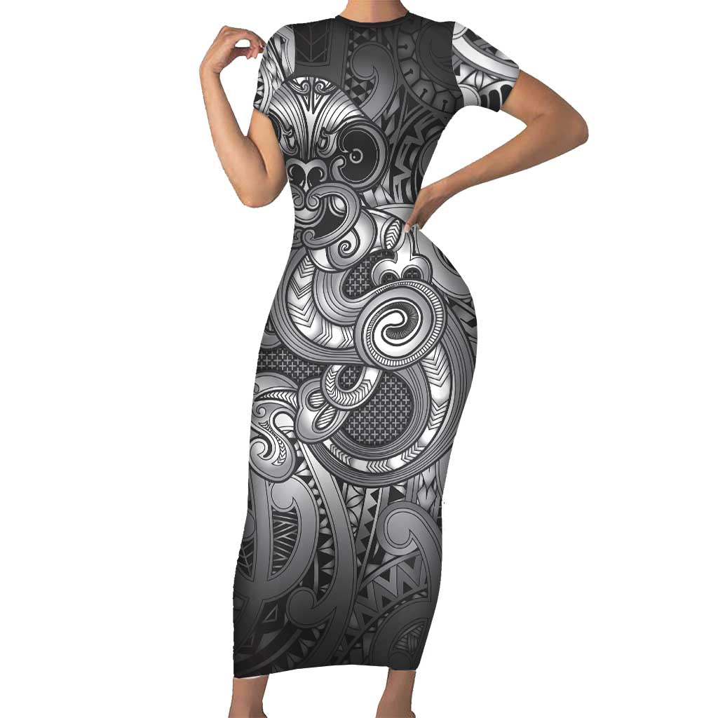 Aotearoa Maori Hei Tiki Family Matching Short Sleeve Bodycon Dress and Hawaiian Shirt Kiwikiwi Kowhaiwhai Puhoro Motif
