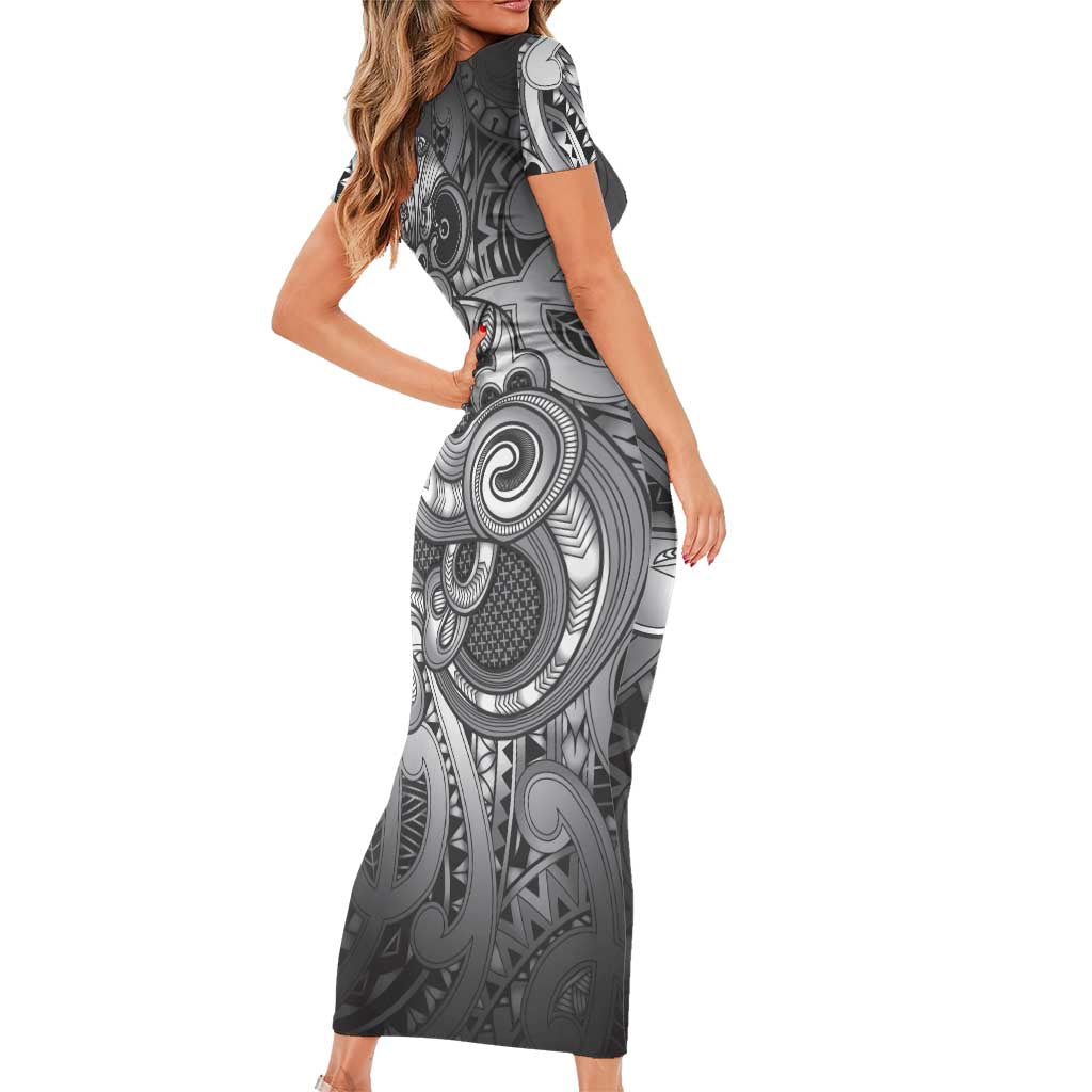 Aotearoa Maori Hei Tiki Family Matching Short Sleeve Bodycon Dress and Hawaiian Shirt Kiwikiwi Kowhaiwhai Puhoro Motif