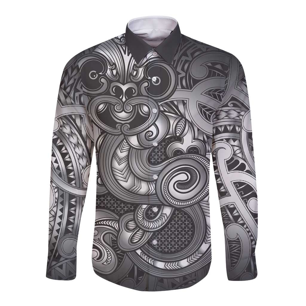 Aotearoa Maori Hei Tiki Long Sleeve Button Shirt Kiwikiwi Kowhaiwhai Puhoro Motif
