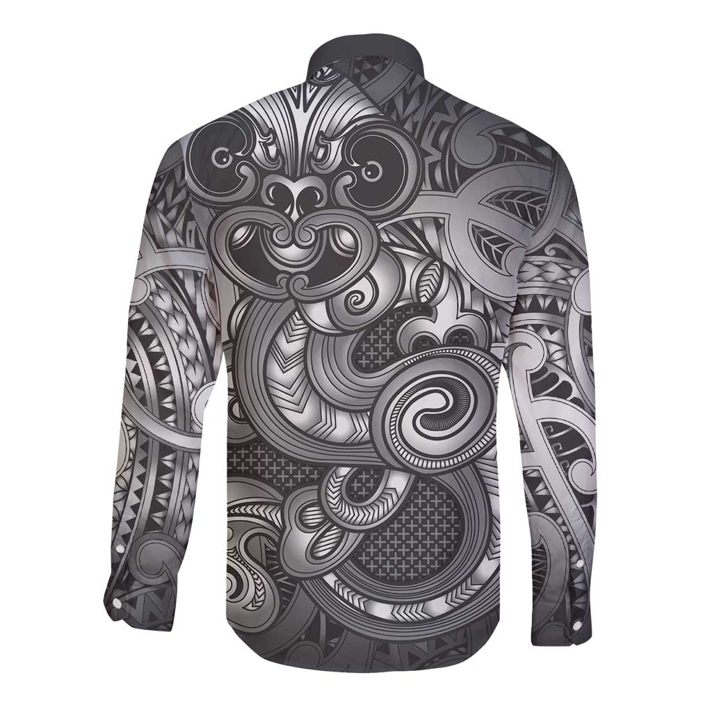 Aotearoa Maori Hei Tiki Long Sleeve Button Shirt Kiwikiwi Kowhaiwhai Puhoro Motif