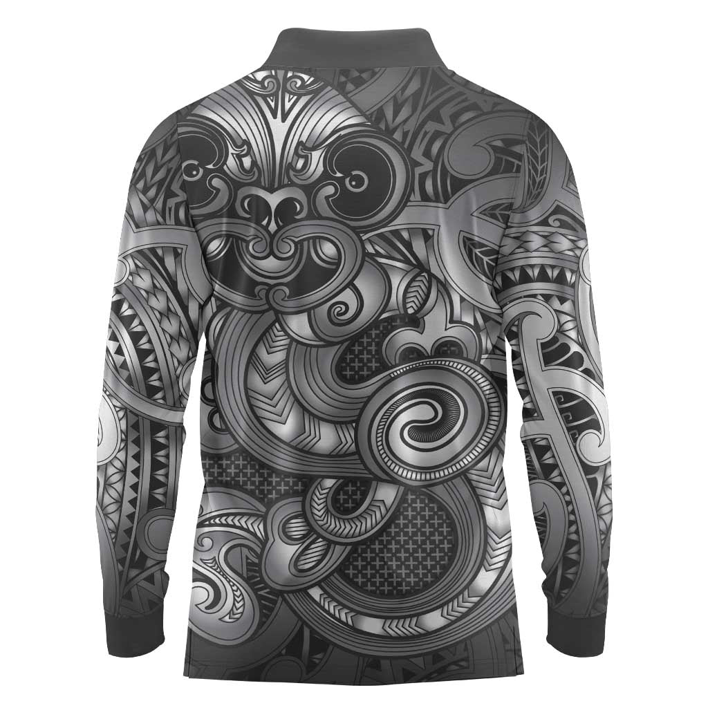 Aotearoa Maori Hei Tiki Long Sleeve Polo Shirt Kiwikiwi Kowhaiwhai Puhoro Motif