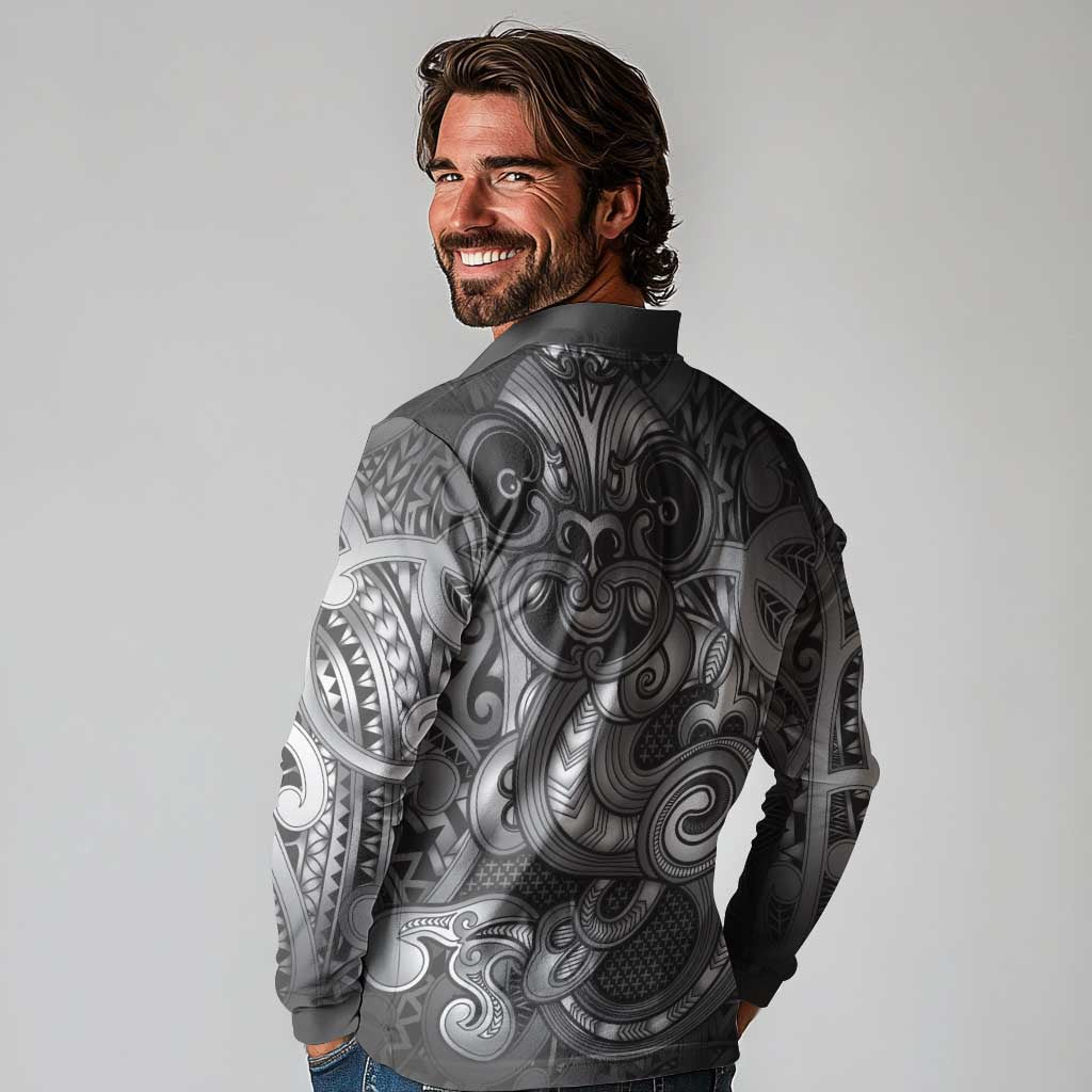 Aotearoa Maori Hei Tiki Long Sleeve Polo Shirt Kiwikiwi Kowhaiwhai Puhoro Motif