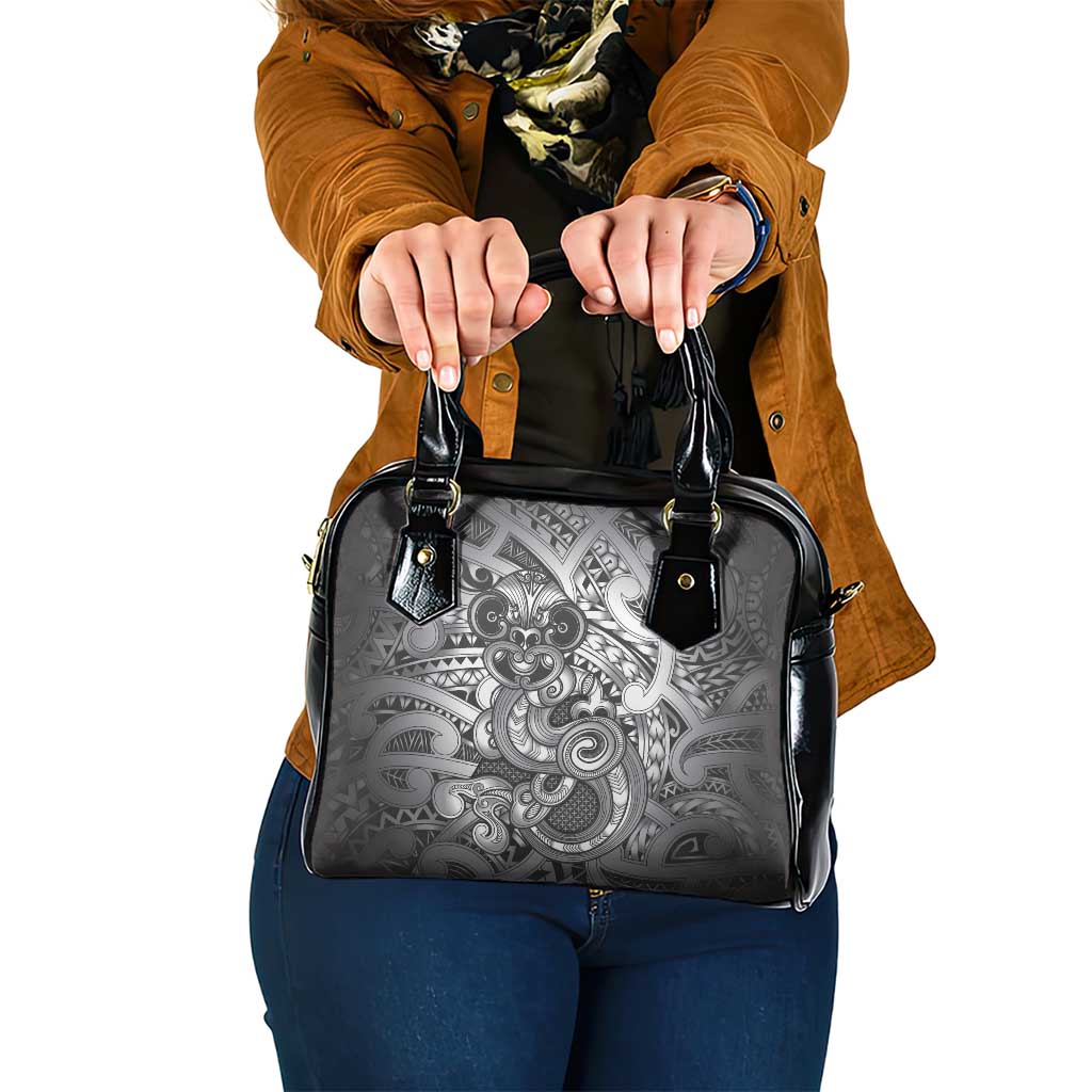 Aotearoa Maori Hei Tiki Shoulder Handbag Kiwikiwi Kowhaiwhai Puhoro Motif LT9 One Size Grey - Polynesian Pride