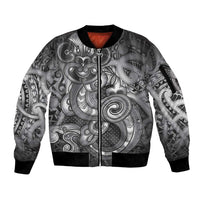Aotearoa Maori Hei Tiki Sleeve Zip Bomber Jacket Kiwikiwi Kowhaiwhai Puhoro Motif LT9 Unisex Grey - Polynesian Pride