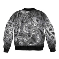 Aotearoa Maori Hei Tiki Sleeve Zip Bomber Jacket Kiwikiwi Kowhaiwhai Puhoro Motif LT9 - Polynesian Pride