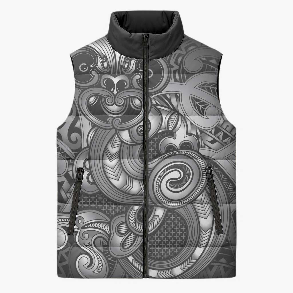 Aotearoa Maori Hei Tiki Sleeveless Puffer Jacket Kiwikiwi Kowhaiwhai Puhoro Motif