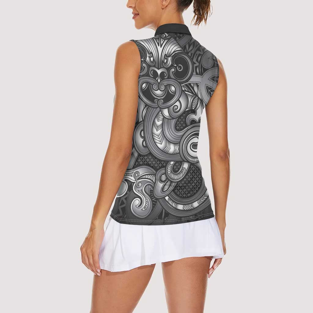 Aotearoa Maori Hei Tiki Women Sleeveless Polo Shirt Kiwikiwi Kowhaiwhai Puhoro Motif