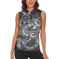 Aotearoa Maori Hei Tiki Women Sleeveless Polo Shirt Kiwikiwi Kowhaiwhai Puhoro Motif