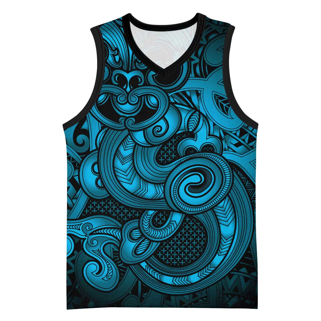 Aotearoa Maori Hei Tiki Basketball Jersey Kikorangi Kowhaiwhai Puhoro Motif