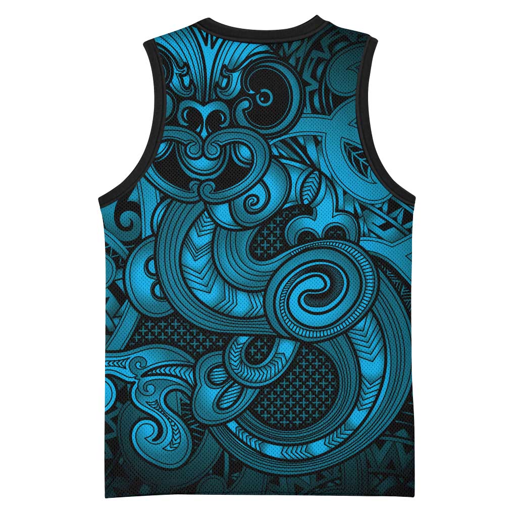 Aotearoa Maori Hei Tiki Basketball Jersey Kikorangi Kowhaiwhai Puhoro Motif