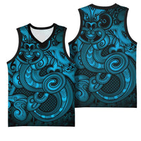Aotearoa Maori Hei Tiki Basketball Jersey Kikorangi Kowhaiwhai Puhoro Motif