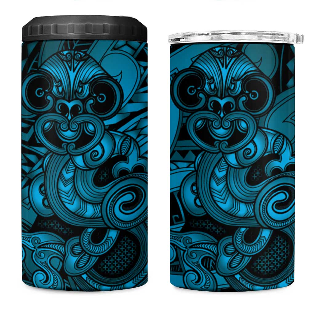 Aotearoa Maori Hei Tiki 4 in 1 Can Cooler Tumbler Kikorangi Kowhaiwhai Puhoro Motif