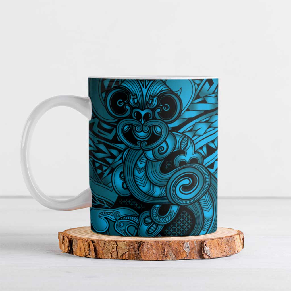 Aotearoa Maori Hei Tiki Ceramic Mug Kikorangi Kowhaiwhai Puhoro Motif