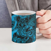 Aotearoa Maori Hei Tiki Ceramic Mug Kikorangi Kowhaiwhai Puhoro Motif