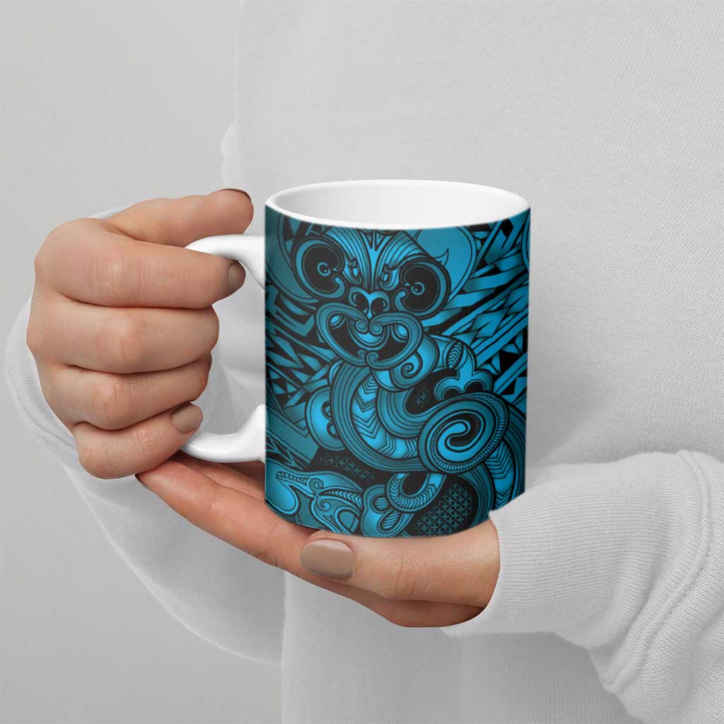 Aotearoa Maori Hei Tiki Ceramic Mug Kikorangi Kowhaiwhai Puhoro Motif