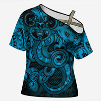 Aotearoa Maori Hei Tiki Cross Shoulder Shirt Kikorangi Kowhaiwhai Puhoro Motif