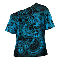 Aotearoa Maori Hei Tiki Cross Shoulder Shirt Kikorangi Kowhaiwhai Puhoro Motif