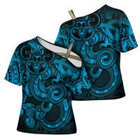 Aotearoa Maori Hei Tiki Cross Shoulder Shirt Kikorangi Kowhaiwhai Puhoro Motif