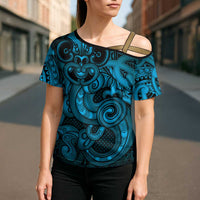 Aotearoa Maori Hei Tiki Cross Shoulder Shirt Kikorangi Kowhaiwhai Puhoro Motif