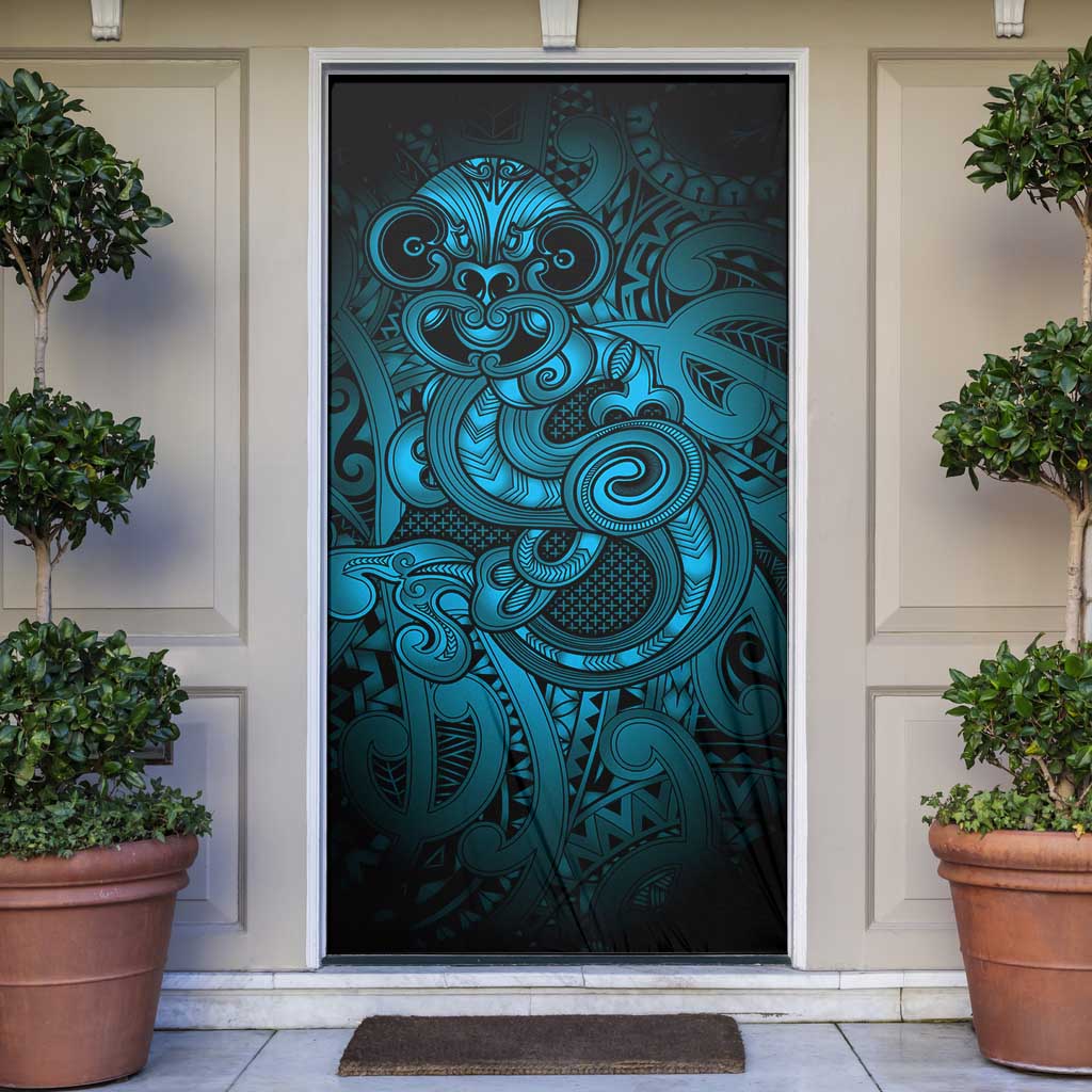 Aotearoa Maori Hei Tiki Door Cover Kikorangi Kowhaiwhai Puhoro Motif