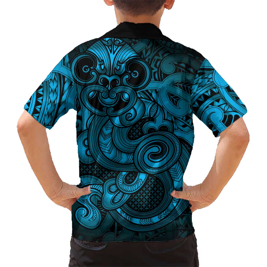 Aotearoa Maori Hei Tiki Family Matching Off Shoulder Maxi Dress and Hawaiian Shirt Kikorangi Kowhaiwhai Puhoro Motif