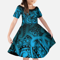 Aotearoa Maori Hei Tiki Family Matching Off Shoulder Maxi Dress and Hawaiian Shirt Kikorangi Kowhaiwhai Puhoro Motif