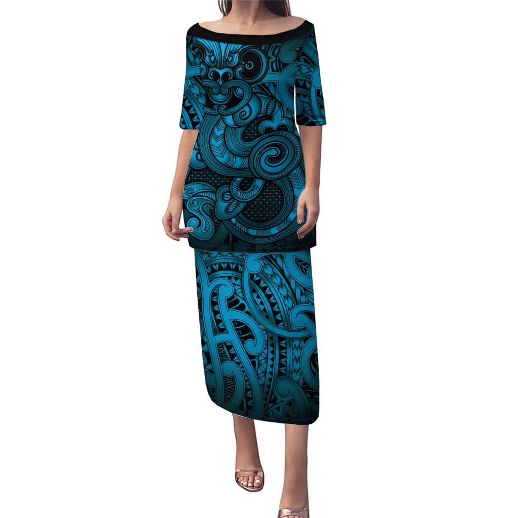 Aotearoa Maori Hei Tiki Family Matching Puletasi and Hawaiian Shirt Kikorangi Kowhaiwhai Puhoro Motif