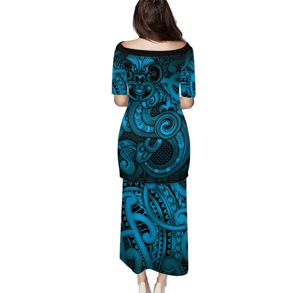Aotearoa Maori Hei Tiki Family Matching Puletasi and Hawaiian Shirt Kikorangi Kowhaiwhai Puhoro Motif