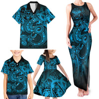 Aotearoa Maori Hei Tiki Family Matching Tank Maxi Dress and Hawaiian Shirt Kikorangi Kowhaiwhai Puhoro Motif