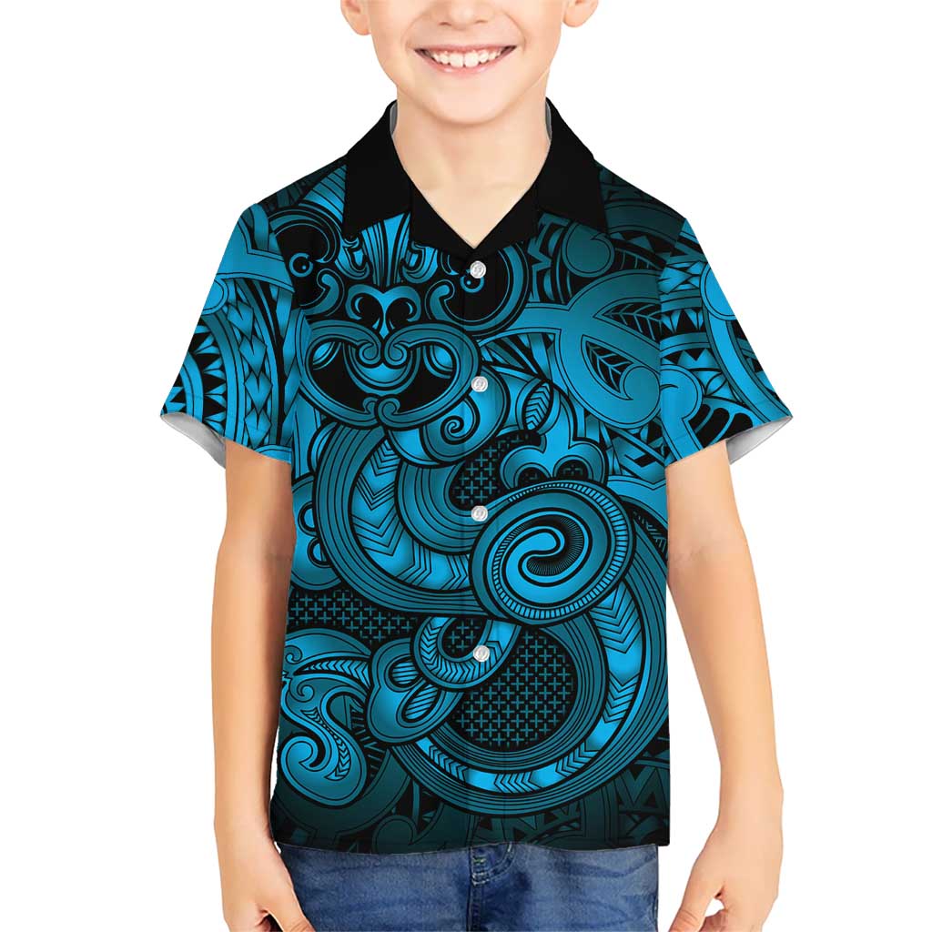 Aotearoa Maori Hei Tiki Family Matching Tank Maxi Dress and Hawaiian Shirt Kikorangi Kowhaiwhai Puhoro Motif