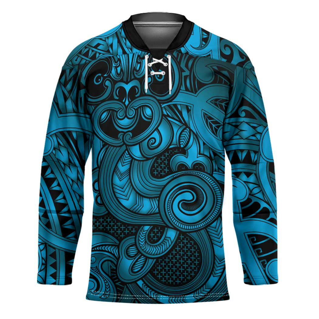 Aotearoa Maori Hei Tiki Hockey Jersey Kikorangi Kowhaiwhai Puhoro Motif