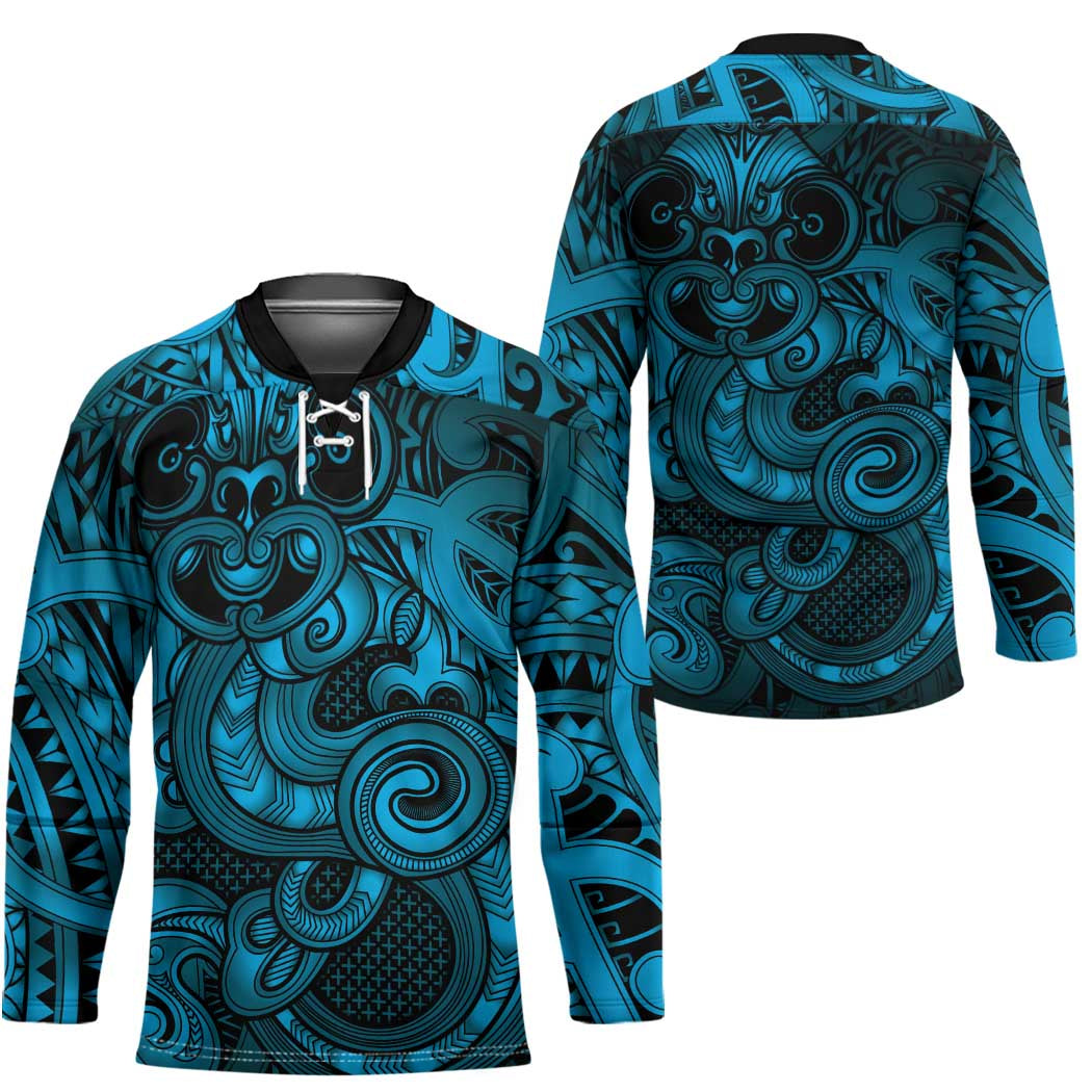 Aotearoa Maori Hei Tiki Hockey Jersey Kikorangi Kowhaiwhai Puhoro Motif