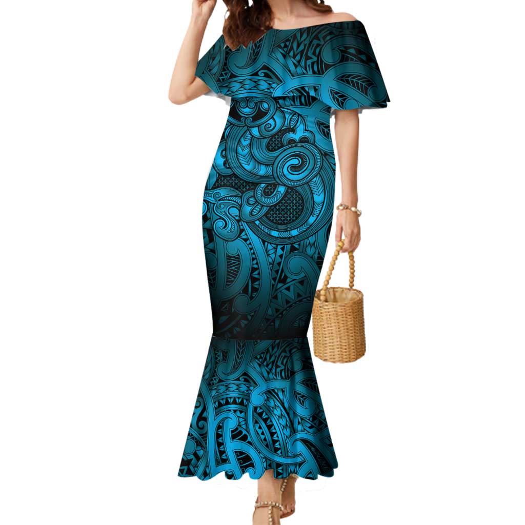 Aotearoa Maori Hei Tiki Mermaid Dress Kikorangi Kowhaiwhai Puhoro Motif
